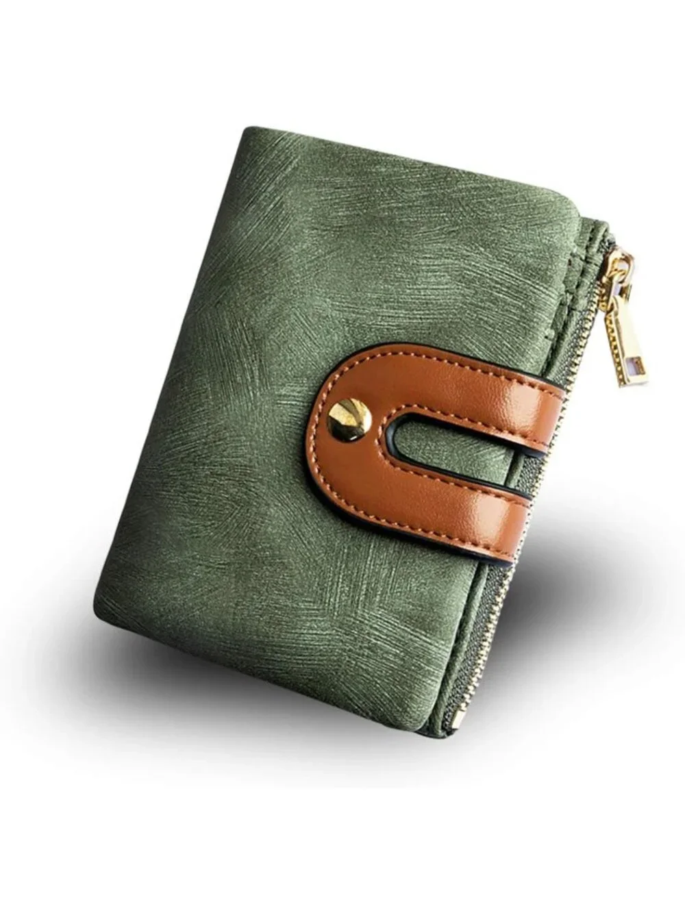 RFID Small Bifold Leather Wallet for Women - Mini Zipper Coin Purse & ID Pocket